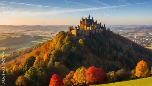 Majestic Hohenzollern Castle: Autumnal Hilltop Panorama photo