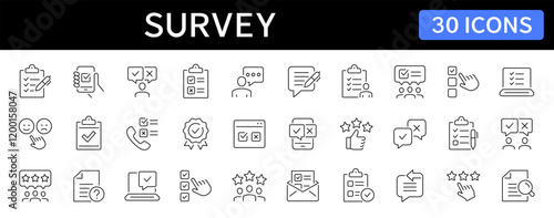 Survey thin line icons set. Rating, feedback, opinion icon. Editable stroke. Vector photo