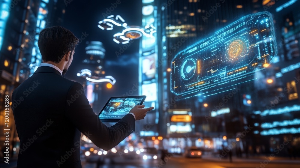 Business Professional in a High-Tech Urban Landscape Business Professional in a High-Tech Urban Landscape