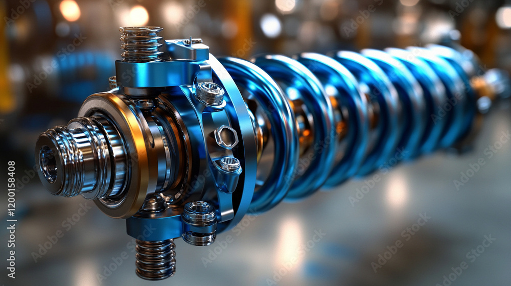 A 3D rendering showcasing car suspension parts like coil spring, shock absorber, control arms, and linkages with a slick, shiny modern design and blurred empty space for captions
A 3D rendering showcasing car suspension parts like coil spring, shock absorber, control arms, and linkages with a slick, shiny modern design and blurred empty space for captions