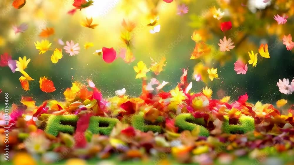 Fresh Autumn Leaves Falling on Green Grass with Moss Text Fresh Autumn Leaves Falling on Green Grass with Moss Text