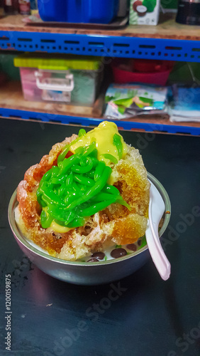 Fotografi Close up view of cendol, a popular Southeast Asian dessert