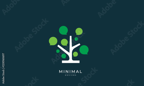 Minimal tree logo with speech bubble / tree chat logo 