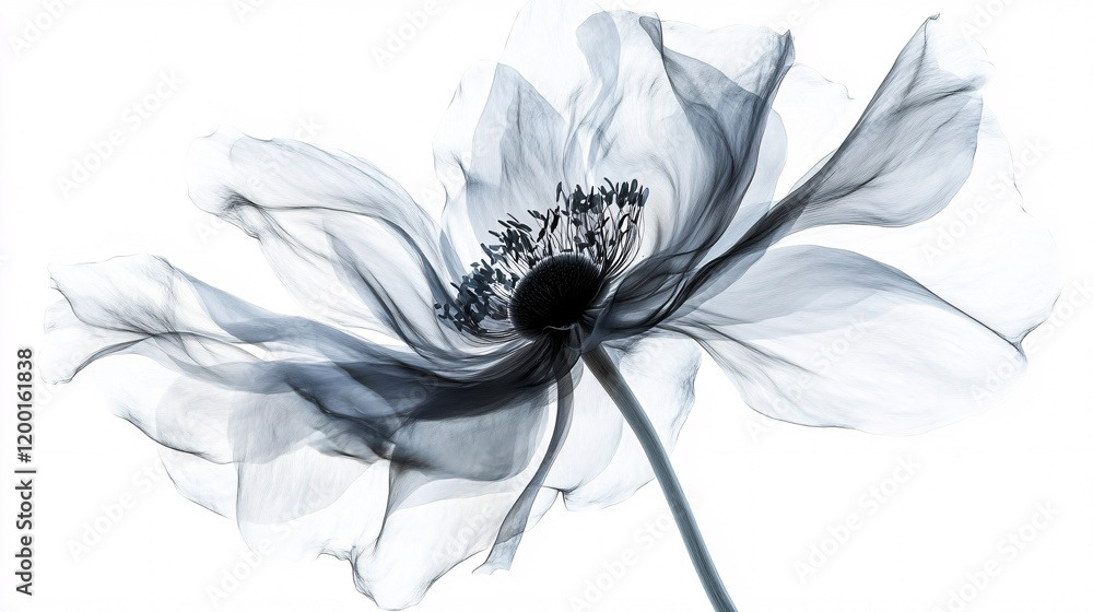 Obraz premium Delicate white flower with ethereal petals swaying gently, showcasing intricate textures and details against a minimalist background.