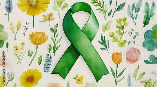 Green Ribbon Watercolor for Awareness Month photo