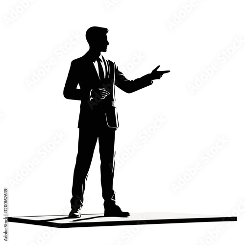 Salesperson demonstrating a product in a confident silhouette presentation