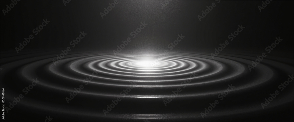 Fototapeta premium Rippling water surface with emanating light creating a serene atmosphere representing tranquility and contemplation in an immersive dark environment