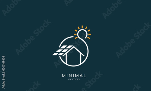 Minimal house solar panel logo with a sun icon