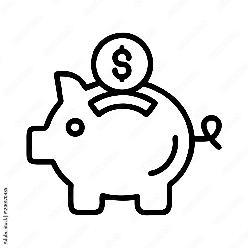 Obraz premium piggy bank icon, piggy bank line art - simple line art of piggy bank, perfect for piggy bank logos and icons and themed design 