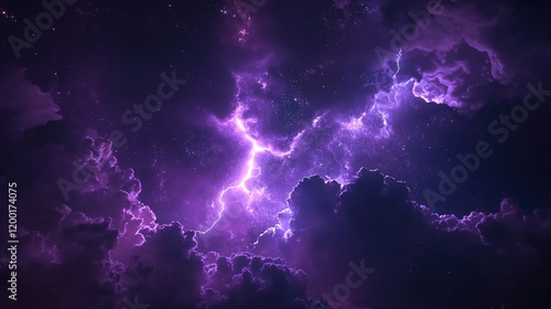 Flashes of lightning and rumbles of thunder in the night sky, with purple clouds as the backdrop.