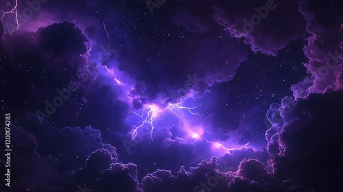 Flashes of lightning and rumbles of thunder in the night sky, with purple clouds as the backdrop.