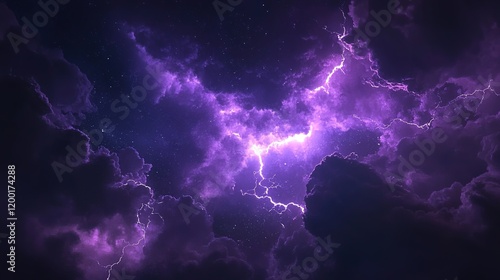 Flashes of lightning and rumbles of thunder in the night sky, with purple clouds as the backdrop.