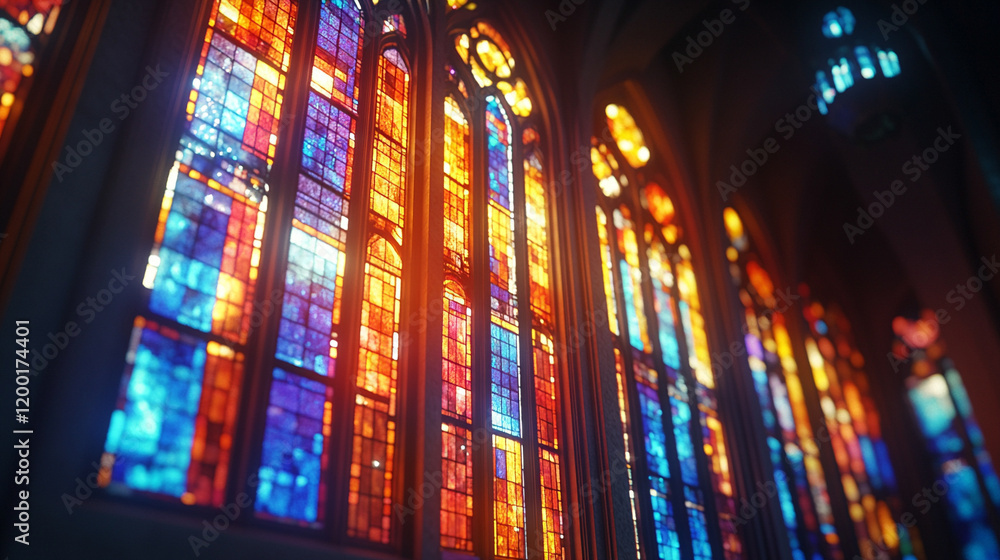 Stained glass art window with vibrant geometric patterns glittering particles crystal scripture modern blurred background empty caption space symbolic of spiritual beauty and creativity
Stained glass art window with vibrant geometric patterns glittering particles crystal scripture modern blurred background empty caption space symbolic of spiritual beauty and creativity
