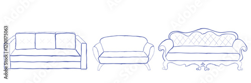 hand drawn line art vector of sofa seat. 