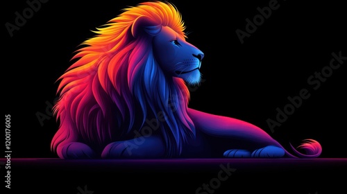 Rainbow Lion Profile, Dark Background,  Graphic Art photo