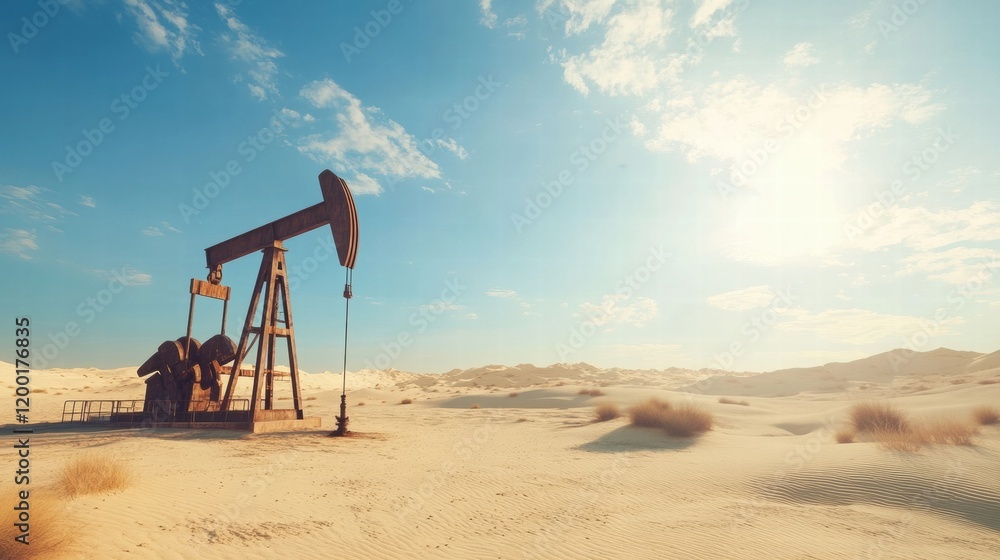 Oil well extracting resources in a vast desert landscape under a clear blue sky. Generative AI Oil well extracting resources in a vast desert landscape under a clear blue sky. Generative AI