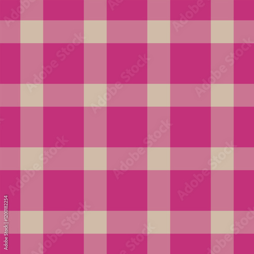 Elegant pink and beige gingham check pattern.  Perfect for fabric design, website backgrounds, packaging, or any project needing a touch of sophisticated style. Seamless repeat for versatile use.