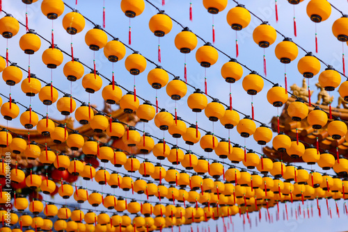 Photography Lanterns decorations at chinese Thean Hou Temple dedicated to the goddess Mazu and Guan Yin