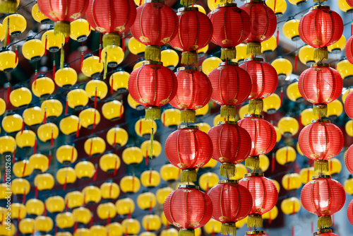 Photography Lanterns decorations at chinese Thean Hou Temple dedicated to the goddess Mazu and Guan Yin