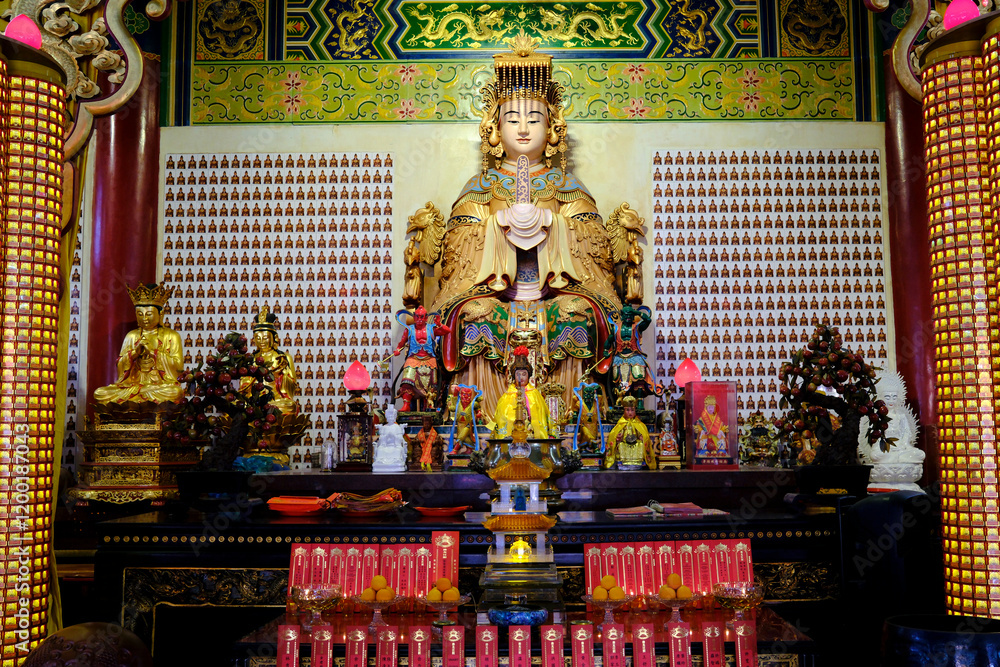 Chinese Thean Hou Temple dedicated to the goddess Mazu and Guan Yin. Altar of Mazu, Goddess of the Sea. Kuala Lumpur. Malaysia. Chinese Thean Hou Temple dedicated to the goddess Mazu and Guan Yin. Altar of Mazu, Goddess of the Sea. Kuala Lumpur. Malaysia.