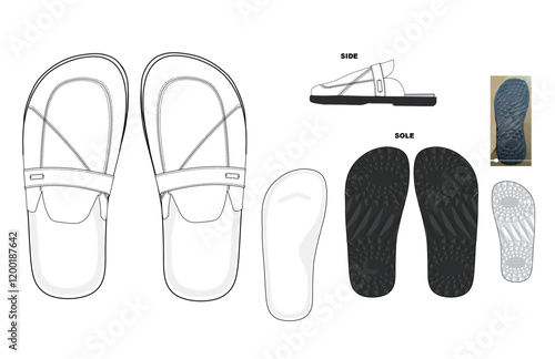 closed toe slip on mule with butt stitching technical drawing