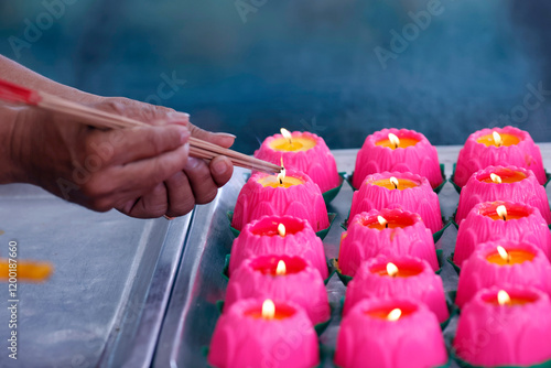 Photography Pink lotus flowers candles at the Thean Hou Temple