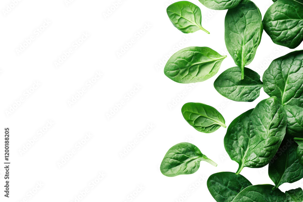 Fresh spinach leaves arranged artistically for a healthy food presentation in a clean kitchen setting Fresh spinach leaves arranged artistically for a healthy food presentation in a clean kitchen setting