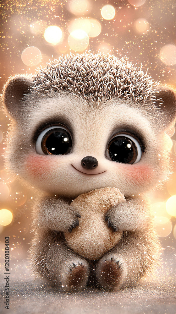 A close-up of a small animal with a stuffed animal in front of a blurred boke of lights A close-up of a small animal with a stuffed animal in front of a blurred boke of lights