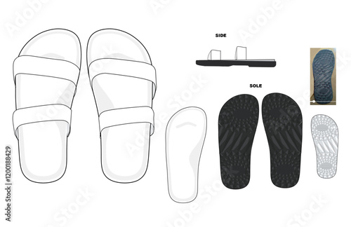 slip on double strap sandal technical drawing 