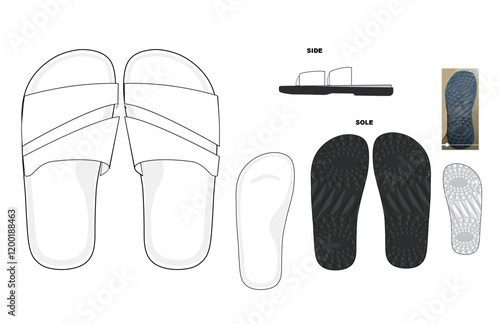 Slip on sandal with double strap technical shoe drawing