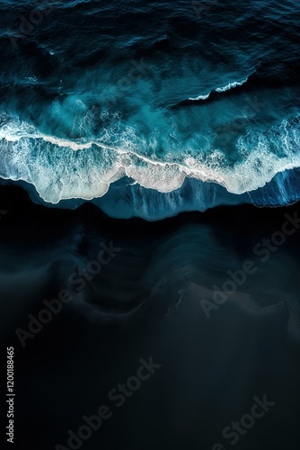 Mesmerizing Aerial Ocean Waves Crashing on Dark Beach