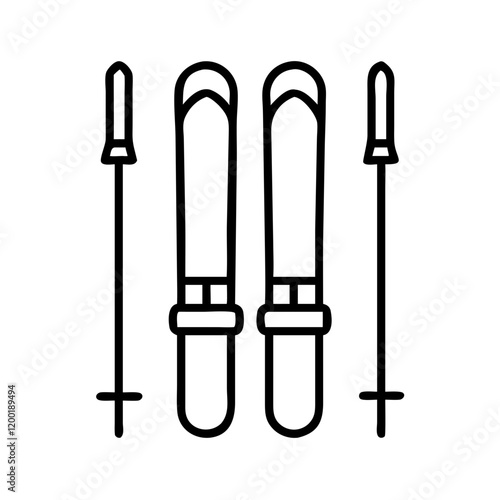 ski equipment icon, ski equipment line art - simple line art of ski equipment, perfect for ski equipment logos and icons and themed design 