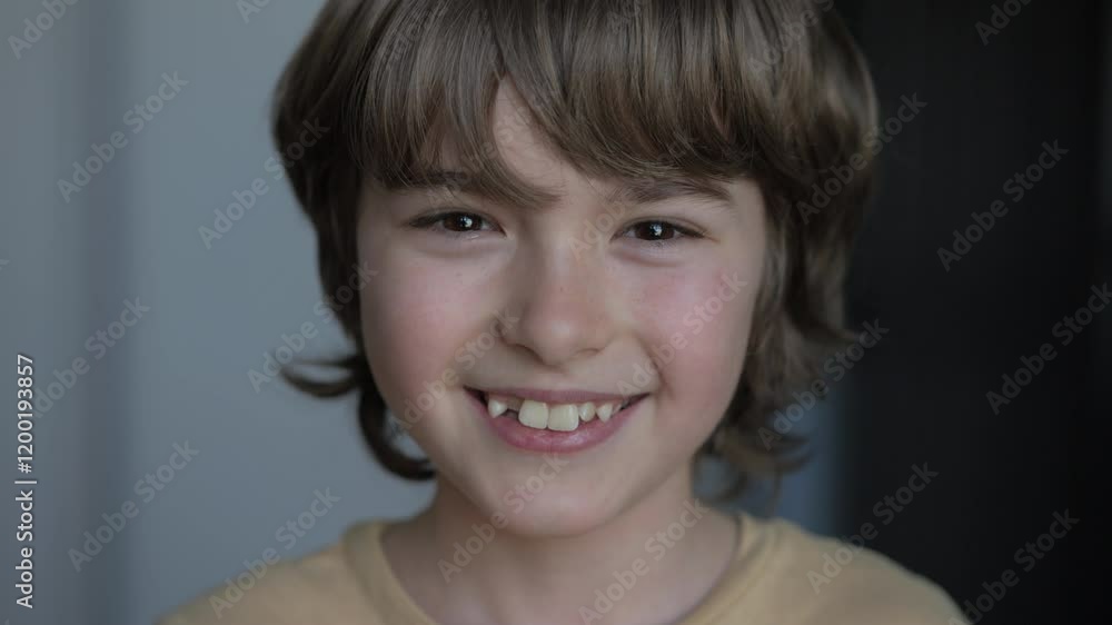 Portrait Little Boy Looking at Camera. Face Funny Contemplative Child. Close-up Portrait of Confident Inquisitive Laughs Happy Caucasian Teenage Boy. Eyes of Smiling Schoolboy. Positive Health Life. Portrait Little Boy Looking at Camera. Face Funny Contemplative Child. Close-up Portrait of Confident Inquisitive Laughs Happy Caucasian Teenage Boy. Eyes of Smiling Schoolboy. Positive Health Life.
