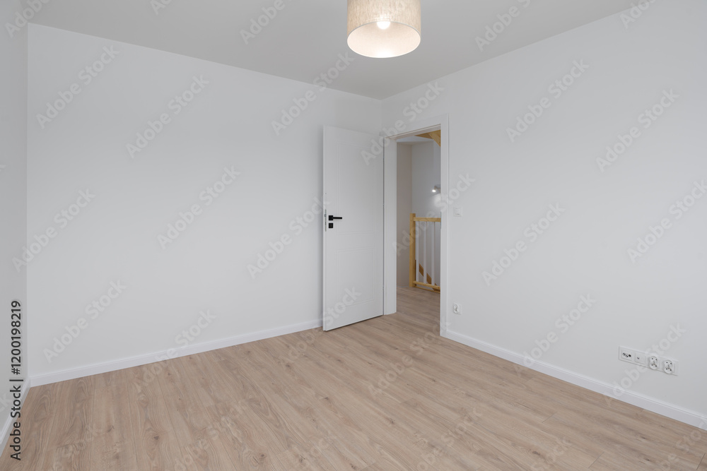 Empty Room with Open Door and Wooden Floor Empty Room with Open Door and Wooden Floor