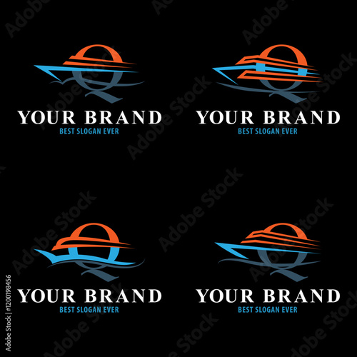 Speedboat combined with initial letter Q logo. fast boat logo. yacht logo. cruise ship logo