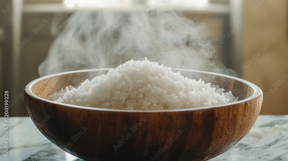 Perfectly cooked, fluffy white rice steaming in a sleek modern wooden bowl, symbolizing simplicity, nourishment, and unity; blurred background offers space for text or creative ideas.
Perfectly cooked, fluffy white rice steaming in a sleek modern wooden bowl, symbolizing simplicity, nourishment, and unity; blurred background offers space for text or creative ideas.