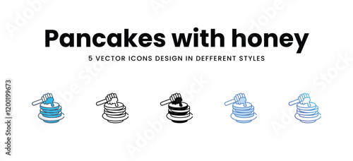 Pancakes with honey icons in different style vector stock illustration