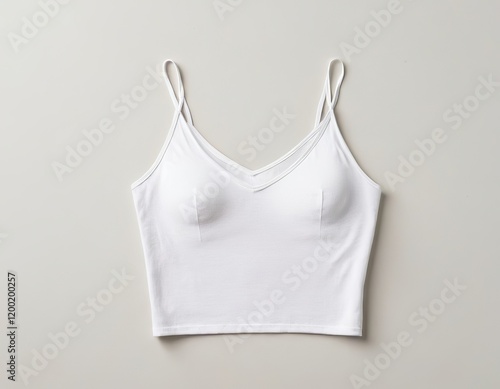 Stylish white camisole top laid flat against a neutral background, perfect for layering. photo