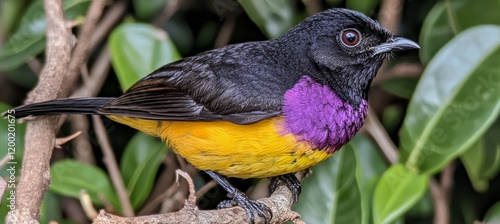 Vibrant Scarlet-bellied Flowerpecker Perched on a Branch in the Lush Costa Rican Rainforest photo