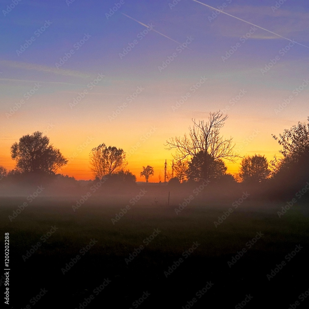 Obraz premium sunset in the forest / Bäume im Nebel