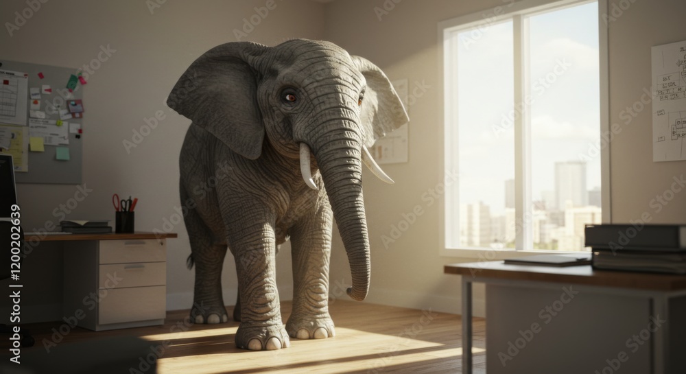 Fototapeta premium Seeing the elephant in the room, animal, mammal, problem, office
