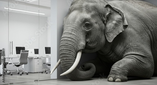 Seeing the elephant in the room, animal, mammal, problem, office