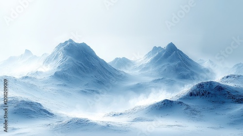 Wallpaper Mural A serene winter landscape of snow-covered mountains. Ideal for desktop backgrounds, winter-themed designs, or conveying a sense of tranquility and coldness. Torontodigital.ca