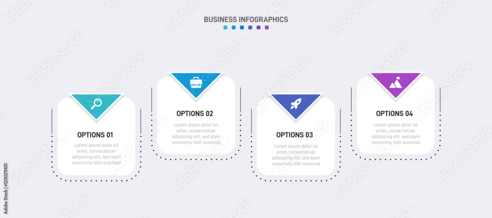Horizontal progress bar featuring 4 arrow-shaped elements, symbolizing the four stages of business strategy and progression. Clean timeline infographic design template. Vector for presentation Horizontal progress bar featuring 4 arrow-shaped elements, symbolizing the four stages of business strategy and progression. Clean timeline infographic design template. Vector for presentation