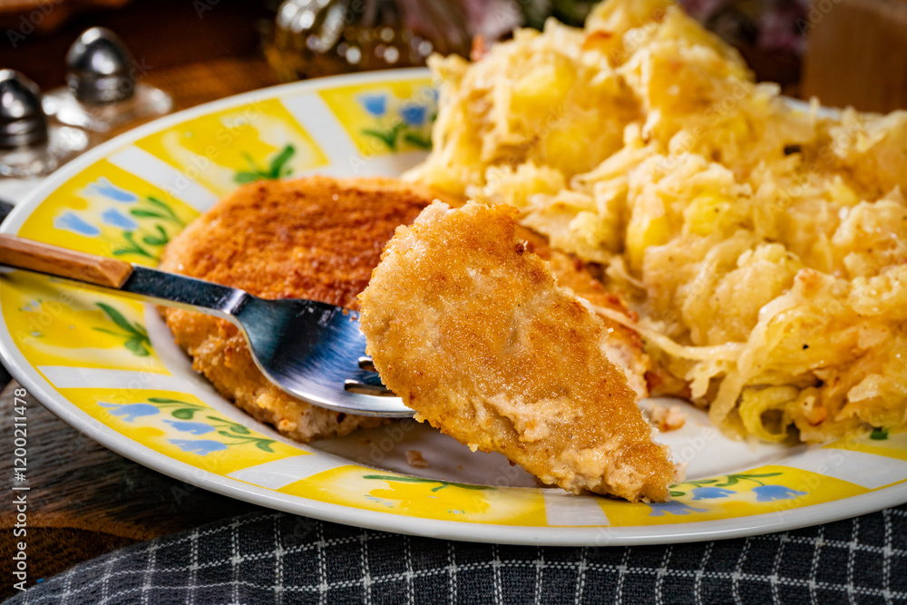 Minced meat cutlet with boiled sauerkraut. Minced meat cutlet with boiled sauerkraut.