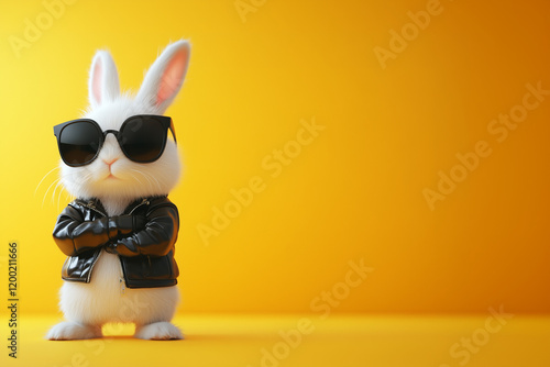 Wallpaper Mural Badass looking Easter bunny character with black sunglasses and leather jacket on yellow background, original Easter design with copy space Torontodigital.ca