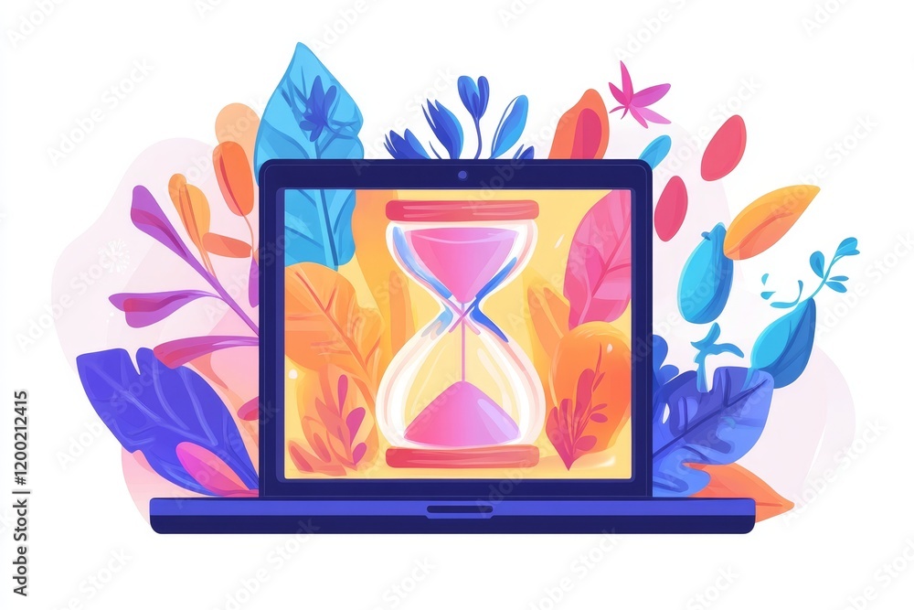 Hourglass on laptop computer concept for time management, Generative AI Hourglass on laptop computer concept for time management, Generative AI