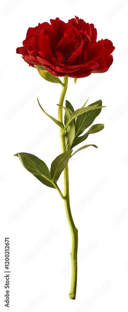 Naklejka premium Beautiful Red Peony falling in the air isolated on white background. High resolution. Zero gravity or levitation concept.