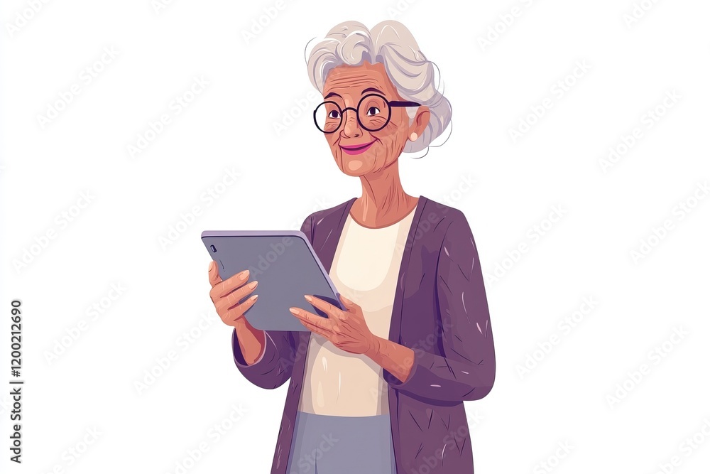Elderly woman engaging with technology: senior lady using tablet for learning or communication Elderly woman engaging with technology: senior lady using tablet for learning or communication
