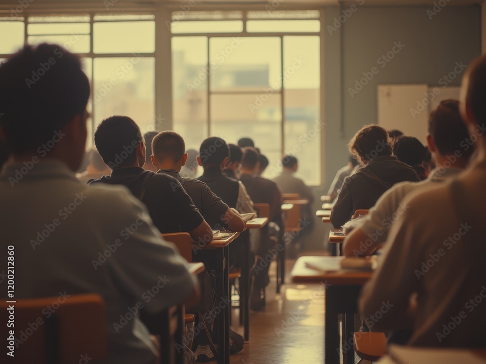 a classroom full of people sitting at desks a classroom full of people sitting at desks